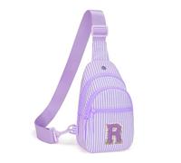 CLOUDWINGS Personalized Initial Sling Bag Gifts for Girls, Fanny Pack Purse for Kid Birthday Gift, Purple, R