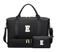 CLOUDWINGS Personalized Initial Travel Duffle Bag for Teen Girl, Weekender Overnight Monogram Gym Carry on Bag with Shoe Compartment, Gifts for Daughter Friend Birthday Christmas, Black, E