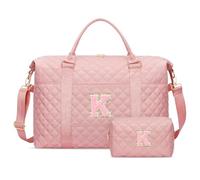 CLOUDWINGS Personalized Initial Weekender Bags for Women, Travel Duffle Overnight Carry On Hospital Bag with Toiletry Bag, Pink, K