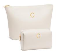 CLOUDWINGS Valentine's Day Gifts for Women Girlfriend Initial Makeup Bag for Teen Girls Personalized Gifts for Friend Teacher Mom Wife, Beige, C