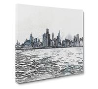 Cloudy day in Chicago Illinois in Abstract Modern Canvas Wall Art Print Ready to Hang, Framed Picture for Living Room Bedroom Home Office Décor, 20x20 Inch (50x50 cm)