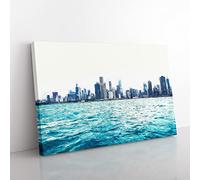 Cloudy Day In Chicago Illinois Painting Modern Art Canvas Wall Art Print Ready to Hang, Framed Picture for Living Room Bedroom Home Office Décor, 76x50 cm (30x20 Inch)
