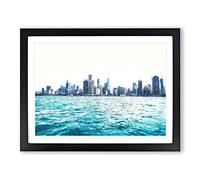 Cloudy Day In Chicago Illinois Painting Modern Art Framed Wall Art Print, Ready to Hang Picture for Living Room Bedroom Home Office Décor, Black A3 (46 x 34 cm)