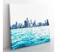 Cloudy day in Chicago Illinois Painting Modern Canvas Wall Art Print Ready to Hang, Framed Picture for Living Room Bedroom Home Office Décor, 35x35 cm (14x14 Inch)