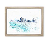 Cloudy Day In Chicago Illinois Watercolour Modern Framed Print | A4 Oak Framed Wall Art | Ready to Hang | Modern Historical Picture | Living Room Bedroom Lounge Office