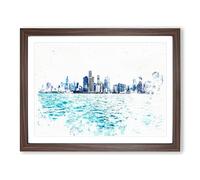 Cloudy Day In Chicago Illinois Watercolour Modern Framed Wall Art Print, Ready to Hang Picture for Living Room Bedroom Home Office Décor, Walnut A3 (46 x 34 cm)