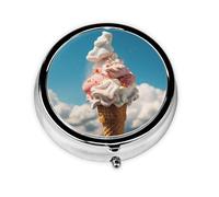 Cloudy Ice Cream Pill Case with Mirror Retro 3 Compartment Pill Box Small Pill Organizer for Purse or Pocket Decorative Metal Medicine Vitamin Organizer Unique Gifts
