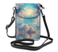 Cloudy Sky Pattern crossbody bag, flap leather wallet, detachable shoulder strap, suitable for travel and camping.