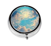 Cloudy Sky This Small, Round Pill Box is a Portable Travel Medicine Organizer with Three compartments for Storing Daily medications.