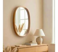 cloudy small glass wall mirror with solid oak wood frame