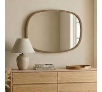 cloudy small glass wall mirror with walnut solid wood