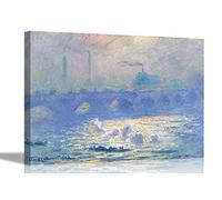 Cloudy Waterloo Bridge by Claude Monet Canvas Art Pictures Framed Wallart Bedroom Modern Artwork Large 76 x 50cm (30 x 20 inches)