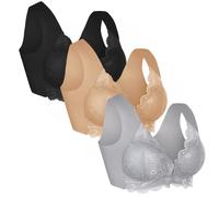 CLOUSPO Women Front Fastening Bra Post Surgery Everyday Daily Wireless Bra Comfortable Zero Feel Yoga Bras (as8, Alpha, x_l, Regular, Regular, Black+Beige+Silvery-Grey)