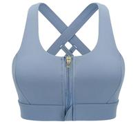 CLOUSPO Women Sports Running Post Surgery Yoga Zip Front Bra High Support Impact Crop Top Padded Cross Back (M, Blue)