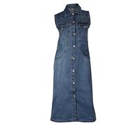 Clove Jeans Womens Midi Dress Blue Stretch Denim Sleeveless Long Dresses for Women UK Full Button Front Dress with Two Breast Flap and Waist Pockets Plus Size 10-24