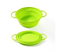 Clove Silicone Collapsible Colander Set of 2 for Kitchen with Handle Reinforced by Inserted Steel, Medium Small Food Pasta Strainer BPA-Free Foldable Noodle Drainer Folding Vegetable Washing Basket