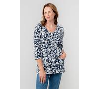 Clover 3/4 Length Sleeves Stretch Cotton Jersey V Neck Tunic Lily & Me Navy 10