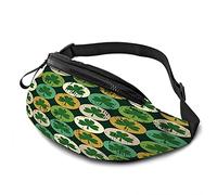 Clover Circle Floral Casual Waist Bag for Men Woman Grunge Round Luck Shamrock Leaf Geometric Irish Flower Durable Fanny Pack Enjoy Sport Hiking Running Cycling Outdoor