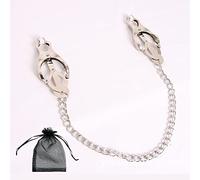 Clover Clip Nipple Clamps, Nipple Clamps with Chain, Non Piercing Nipple Clamps, Breast Nipple Clamps with Metal Chain Sm Flirting Toys for Women Role Play (Silver)