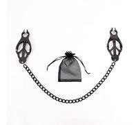 Clover Clip Nipple Clamps, Nipple Clamps with Chain, Non Piercing Nipple Clamps, Breast Nipple Clamps with Metal Chain Sm Flirting Toys for Women Role Play (Black-A)
