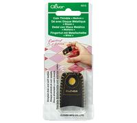 Clover Coin, Gold Brass Disk, Soft Black Leather, Sewing Needle, Quilting Thimble, Medium