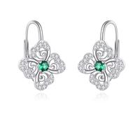 Clover Earrings 925 Sterling Silver Four Leaf Clover Emerald Shamrock Hoop Earrings Irish Jewellery Gift For Women