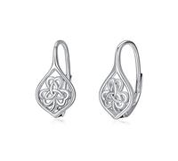 Clover Earrings 925 Sterling Silver Plated Celtic Shamrock Leverback Earrings Irish Lucky Jewellery Gifts for Women Girls(Silver)