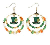 Clover Earrings St Patricks Day | Beaded | Good Luck Shamrock Hoop Dangle Earrings Party Favors | Double hoop hat earrings