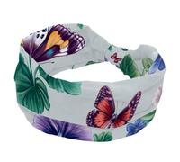 Clover Flowers Pansies and Leaves and Butterflies Wide Headbands for Women, Yoga Workout Head Bands Wide Elastic Hair Bands for Washing Face Makeup