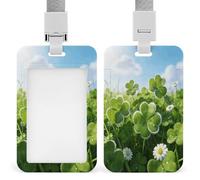 Clover Green ID Badge Holder Vertical Hanging ID Card Holder Clear Plastic Name Tag Holders Badge Sleeve Name Badge Holders Waterproof Name Card Holder for Nurse Officer