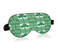 Clover Green White Plaid Sleep Mask for Women Men Soft & Comfortable Eye Mask Light Blocking Blindfold Adjustable Night Eye Cover for Travel Sleeping