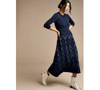 Clover Navy Geometric Knit Maxi Dress GWD by GEORGE W. DAVIES Navy M