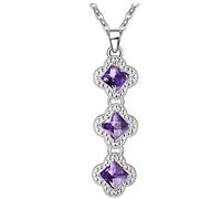 Clover Pendant 925 Jewelry Square Gemstones Necklace For Women Neck Ornament 6 Colors Optional Party Wedding Purple