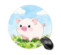 Clover Piglet Mouse Pad Portable Round Gaming Mouse Pad Cute Small Computer Mouse Mat Decoration Non-Slip Gaming Mousepad for Home Office Work 7.8 X 7.8 Inch