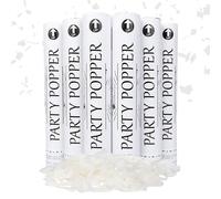 Clover Products Large Premium Wedding Confetti Cannon - (6 Pack) White Biodegradable Paper Confetti Popper | Launches Confetti 20-25 Feet | Party Poppers for Wedding or any occasion.