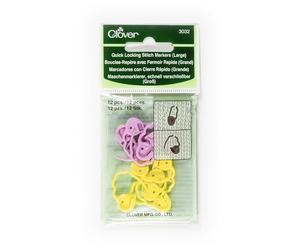 Clover Quick Locking Stitch Markers (Large), Pink/Yellow, 13 x 6.5 x 0.5 cm