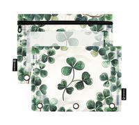 Clover Shamrocks Buffalo Plaid St.Patrick's 3 Rings Binder Pencil Pouch Pencil Case with Zipper 2 Pack Recycled Storage Bag Stationery Supplies