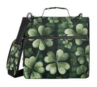 Clover Shamrocks Eucalyptus Buffalo Plaid St 1.5-Inch 3-Ringing Binder with Extra Pockets with Handle and Removable Shoulder Strap Easy to Carry Zippered Portfolio for Middle School