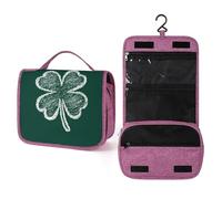 Clover Silhouette on Dark Green Travel Toiletry Bag for Women,Hanging Makeup Organizer with Hook for Shampoo