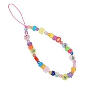 Clover Smiley Face Beaded Phone Lanyard Wrist Strap Fruit Letter Pearl Rainbow Handmade Clay Beads Anti Lost Phone Chain Keychain for Women Girls