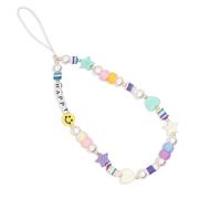 Clover Smiley Face Beaded Phone Lanyard Wrist Strap Fruit Letter Pearl Rainbow Handmade Clay Beads Anti Lost Phone Chain Keychain for Women Girls
