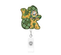 Clover St. Patrick's Day Badge Reel Funny Nurse Badge Reel with Green Cartoon Character Design Reusable ID Badge Holder for RN CNA LPN MA Nursing Student Doctor Teacher Office Workers 1 Pcs