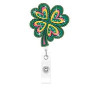 Clover St. Patrick's Day Badge Reel Glitter Nurse Badge Reel with Different Color Heart Design Green Badge Reels for RN CNA LPN MA Nursing Student Doctor Teacher Office Workers 1 Pcs