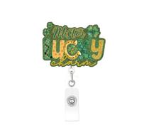 Clover St. Patrick's Day Badge Reel with Lucky Pattern Design Reusable Badge Reels 360° Swivel Alligator Clip Nurse Badge Reel for RN CNA LPN MA Nursing Student Doctor Teacher Office Workers 1 Pcs