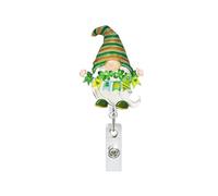 Clover St. Patrick's Day Badge Reel with Stripe Design Acrylic Badge Reels Reusable Cartoon Character Nurse Badge Reel for Nursing Student Doctor Teacher Office Workers 1 Pcs