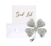 Clover Token Good Luck Card, 4 Leaf Charm with Good Luck Greeting Card, Pearlescent Paper Ice White Heart Envelope Good Luck Shamrock, Good Luck Four Leaf Clover Gift for Family Friends (White)