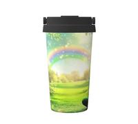Clover Tree, Rainbow and Gold Coin Insulated Coffee Mug with Lid, Leak-Proof Stainless Steel Travel Tumbler