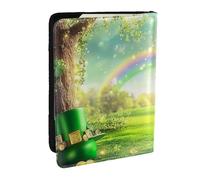 Clover Tree, Rainbow and Gold Coin Printed Passport Holder,Travel Pu Leather Passport Cover Case Organiser for Men Women,6.5 Inch