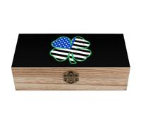 Clover U.S.A Flag Wooden Decorative Boxes with Hinged Lid Small Storage Treasure Box for Keepsake Jewelry