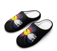 Clover with Colorado Flag Men's Cotton Slippers Winter Warm Slip-on House Shoes with Anti-Skid Rubber Sole 9-10(42-43)